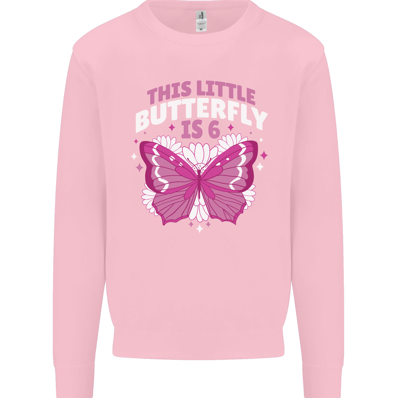 6 Year Old Birthday Butterfly 6th Kids Sweatshirt Jumper Light Pink