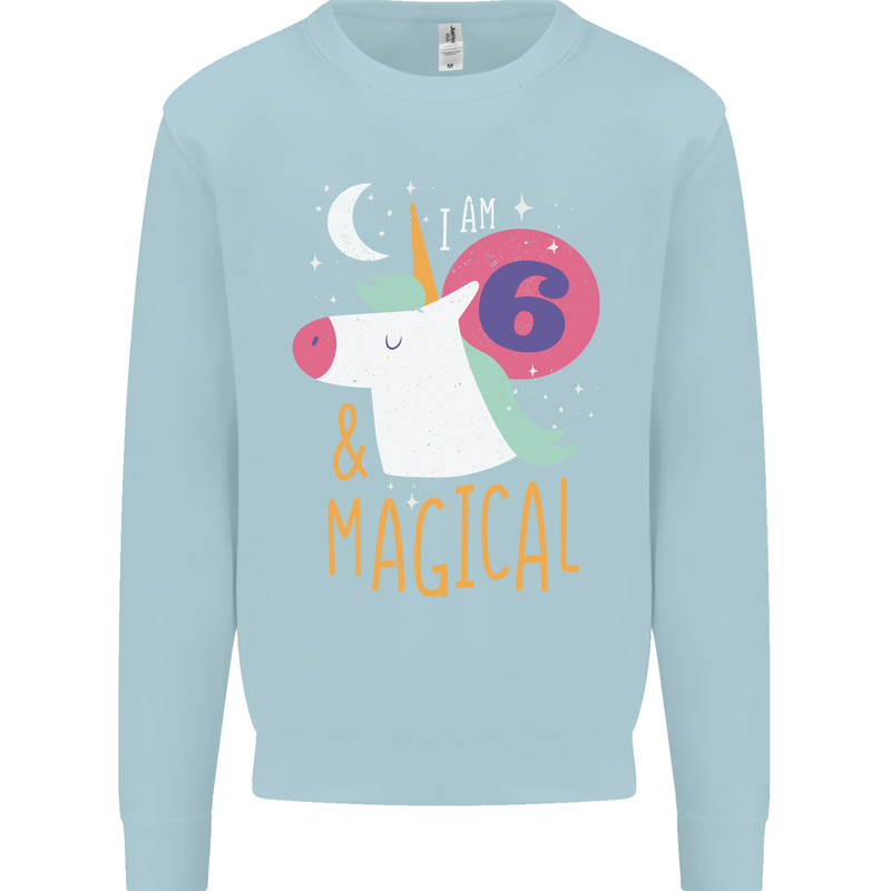 6 Year Old Birthday Girl Magical Unicorn 6th Kids Sweatshirt Jumper Light Blue