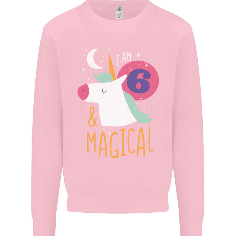 6 Year Old Birthday Girl Magical Unicorn 6th Kids Sweatshirt Jumper Light Pink