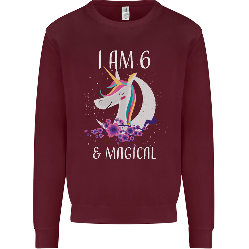 6 Year Old Birthday Magical Unicorn 6th Kids Sweatshirt Jumper Maroon