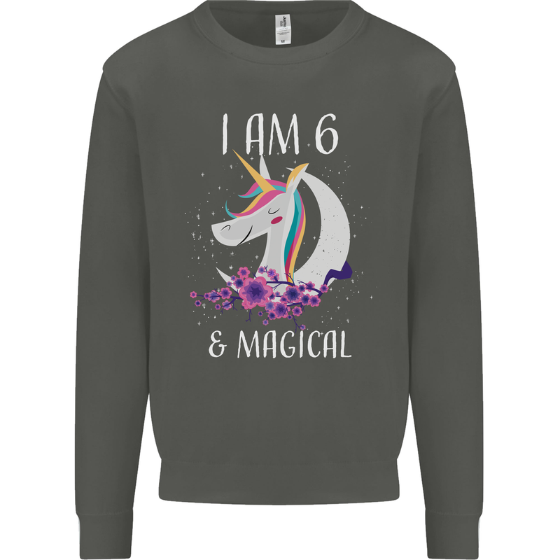 6 Year Old Birthday Magical Unicorn 6th Kids Sweatshirt Jumper Storm Grey