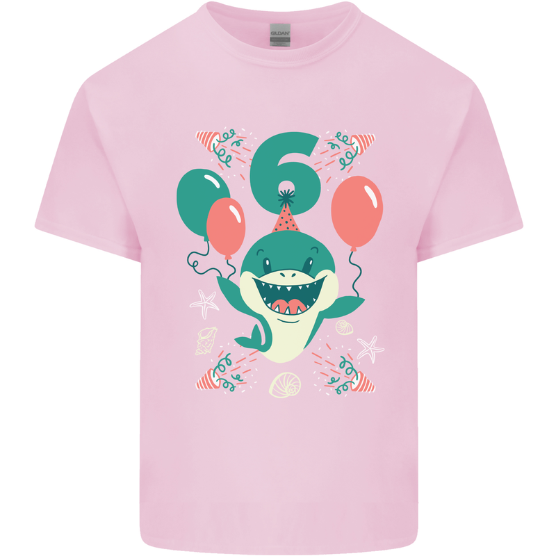 6th Shark Birthday 6 Years Old Kids T-Shirt Childrens Light Pink