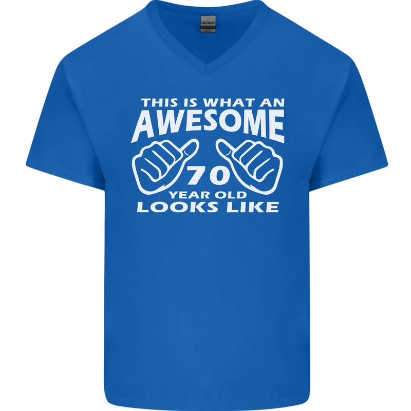 70th Birthday 70 Year Old This Is What Mens V-Neck Cotton T-Shirt Royal Blue