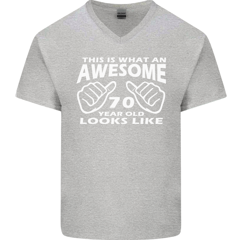 70th Birthday 70 Year Old This Is What Mens V-Neck Cotton T-Shirt Sports Grey