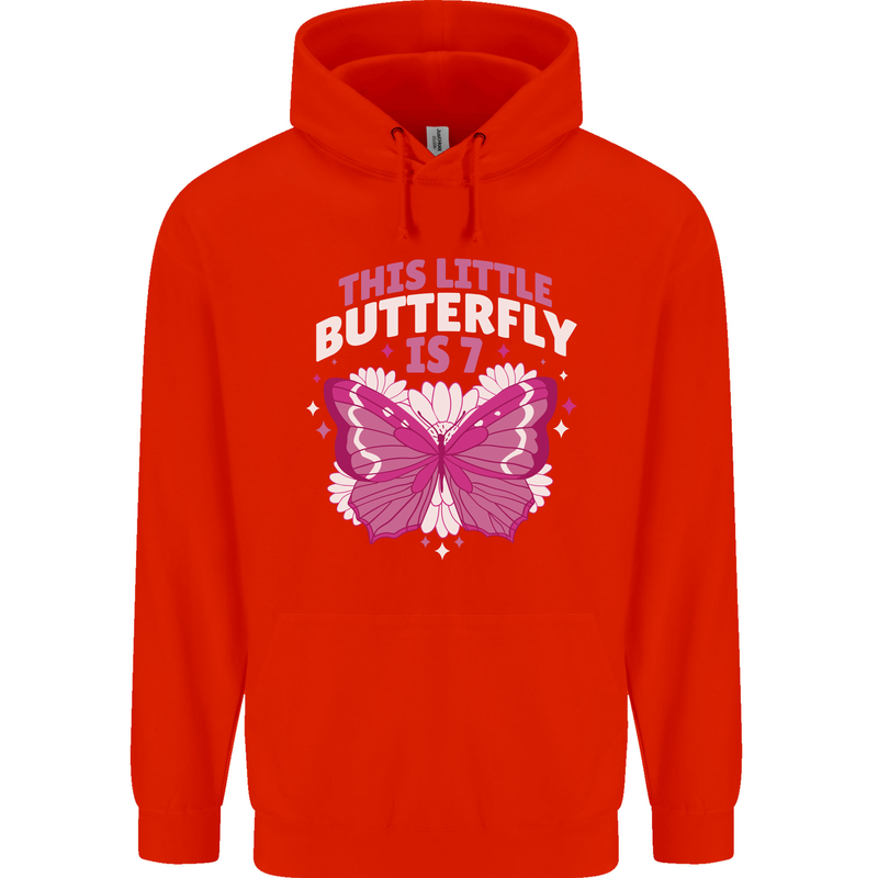 7 Year Old Birthday Butterfly 7th Childrens Kids Hoodie Bright Red