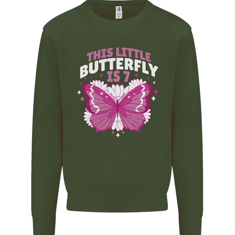 7 Year Old Birthday Butterfly 7th Kids Sweatshirt Jumper Forest Green