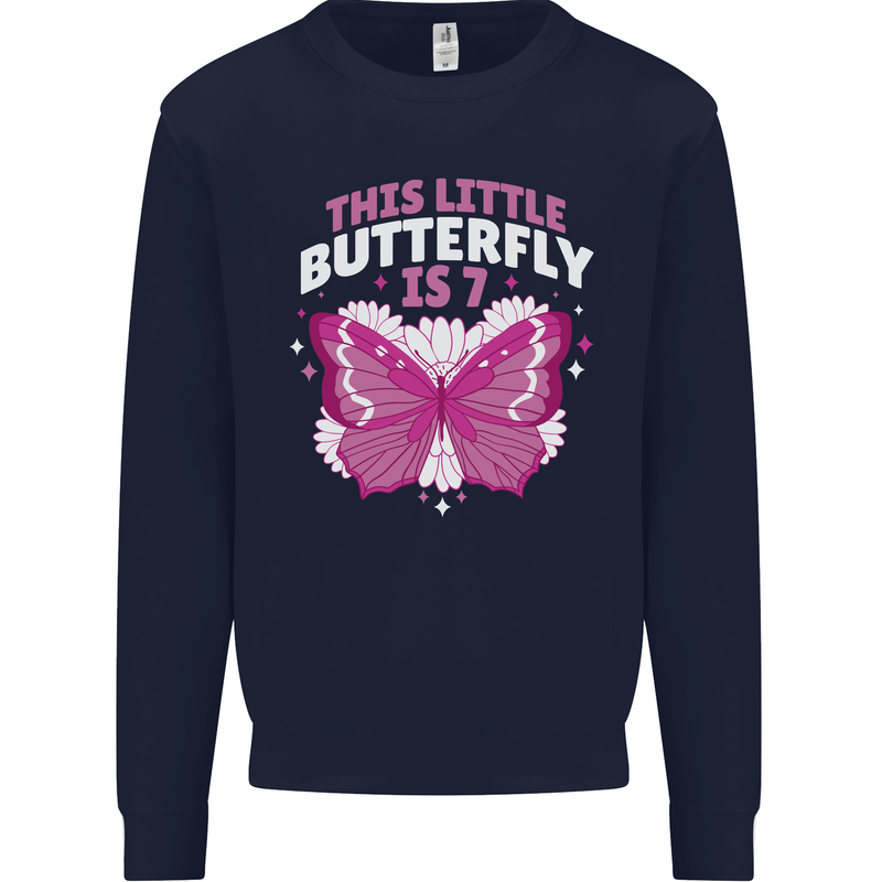 7 Year Old Birthday Butterfly 7th Kids Sweatshirt Jumper Navy Blue