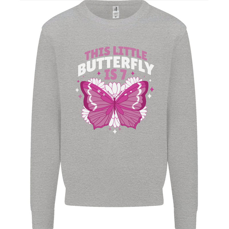 7 Year Old Birthday Butterfly 7th Kids Sweatshirt Jumper Sports Grey
