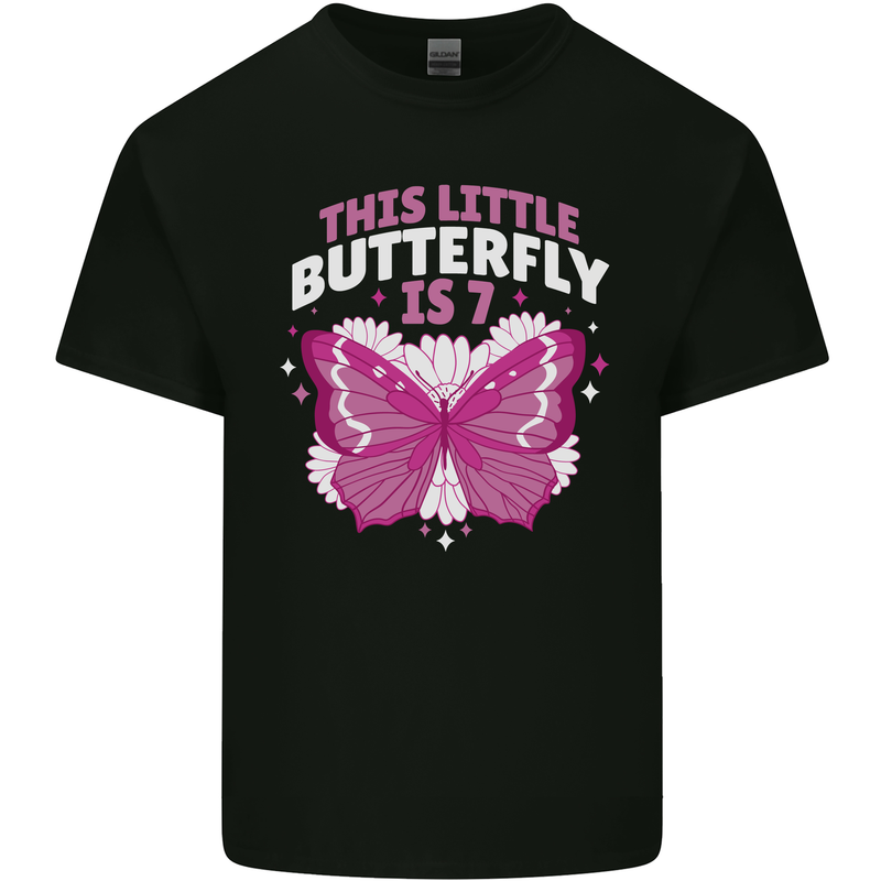 7 Year Old Birthday Butterfly 7th Kids T-Shirt Childrens Black