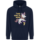 7 Year Old Birthday Girl Magical Unicorn 7th Childrens Kids Hoodie Navy Blue