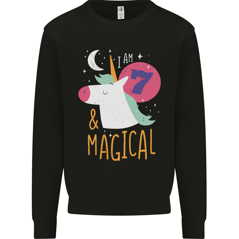 7 Year Old Birthday Girl Magical Unicorn 7th Kids Sweatshirt Jumper Black