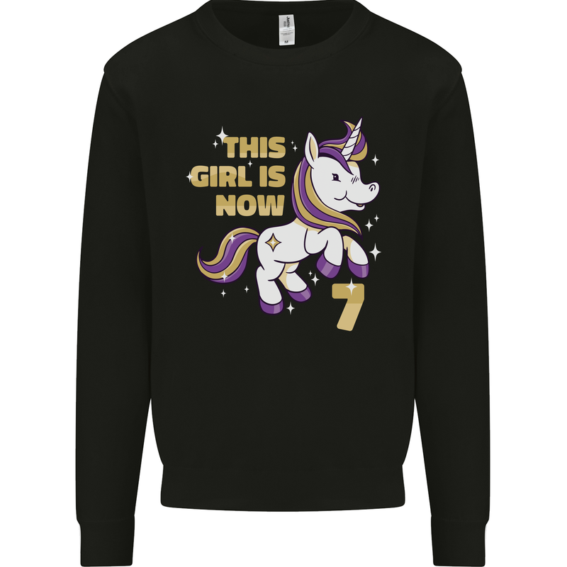 7 Year Old Birthday Girl Magical Unicorn 7th Kids Sweatshirt Jumper Black