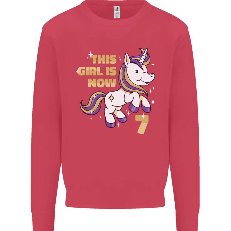 7 Year Old Birthday Girl Magical Unicorn 7th Kids Sweatshirt Jumper Heliconia