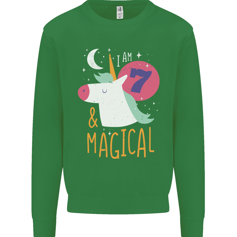 7 Year Old Birthday Girl Magical Unicorn 7th Kids Sweatshirt Jumper Irish Green