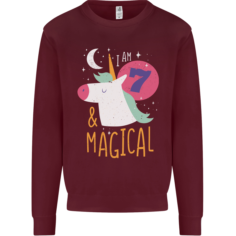 7 Year Old Birthday Girl Magical Unicorn 7th Kids Sweatshirt Jumper Maroon