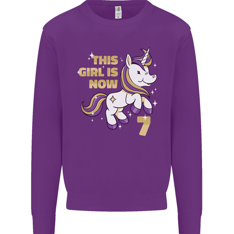 7 Year Old Birthday Girl Magical Unicorn 7th Kids Sweatshirt Jumper Purple