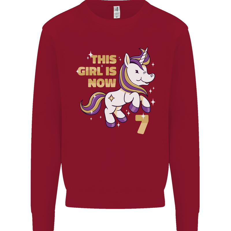 7 Year Old Birthday Girl Magical Unicorn 7th Kids Sweatshirt Jumper Red