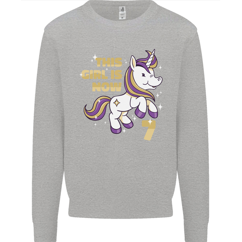 7 Year Old Birthday Girl Magical Unicorn 7th Kids Sweatshirt Jumper Sports Grey