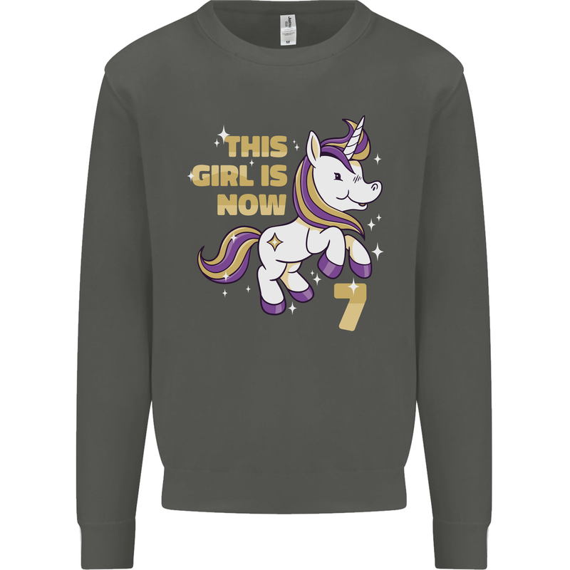 7 Year Old Birthday Girl Magical Unicorn 7th Kids Sweatshirt Jumper Storm Grey