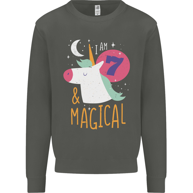 7 Year Old Birthday Girl Magical Unicorn 7th Kids Sweatshirt Jumper Storm Grey