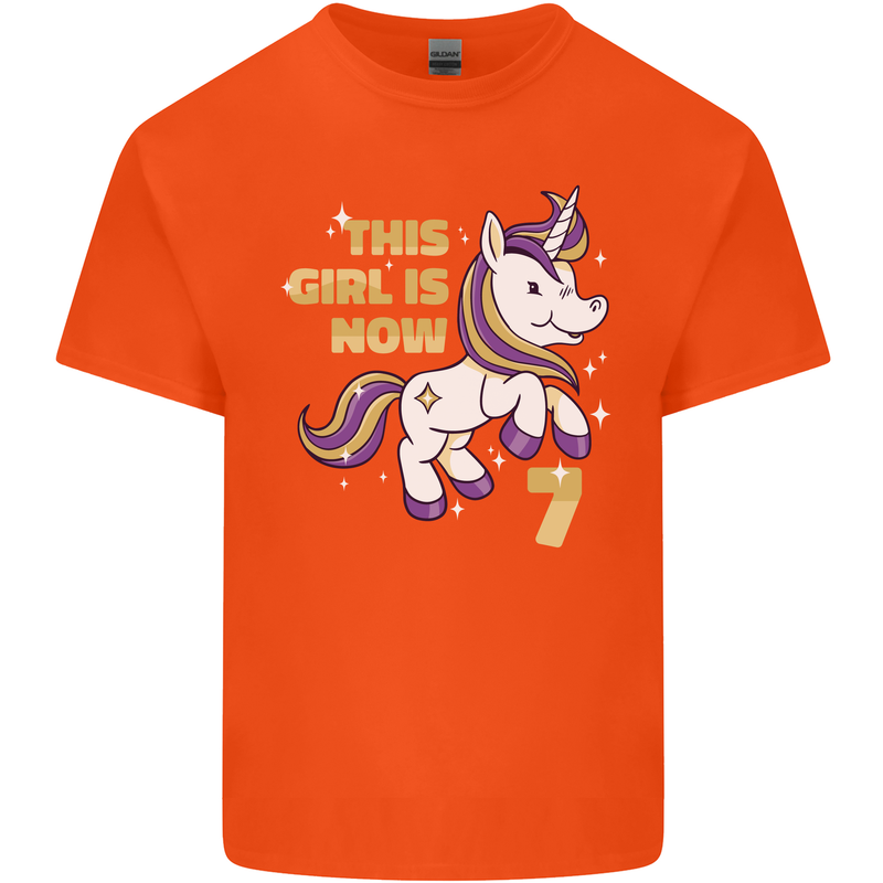7 Year Old Birthday Girl Magical Unicorn 7th Kids T-Shirt Childrens Orange