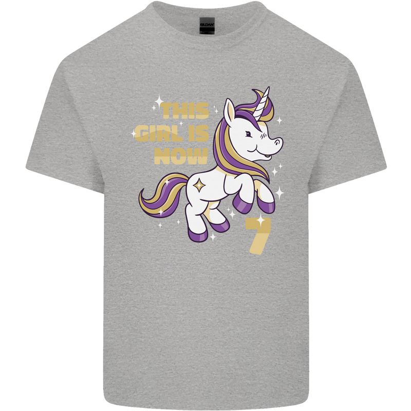 7 Year Old Birthday Girl Magical Unicorn 7th Kids T-Shirt Childrens Sports Grey