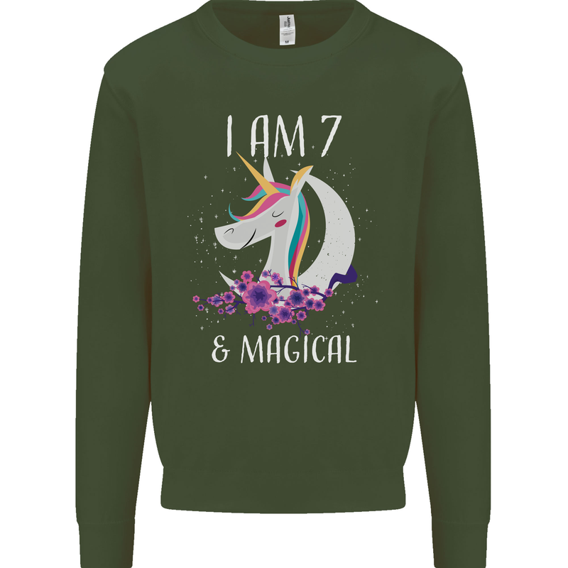 7 Year Old Birthday Magical Unicorn 7th Kids Sweatshirt Jumper Forest Green