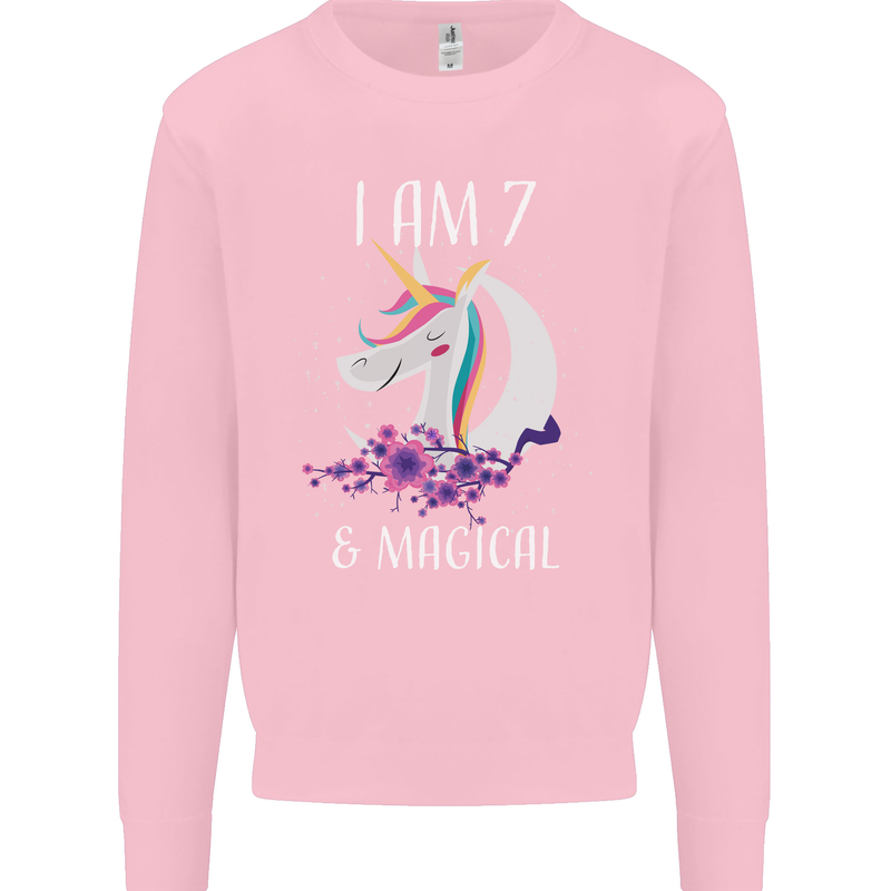 7 Year Old Birthday Magical Unicorn 7th Kids Sweatshirt Jumper Light Pink