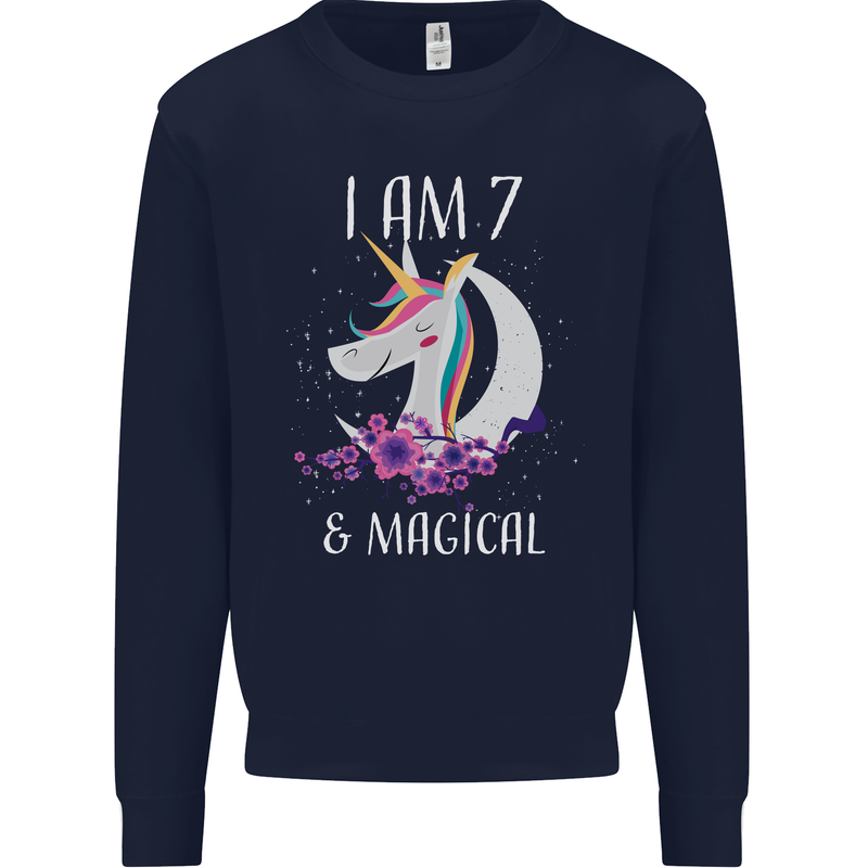 7 Year Old Birthday Magical Unicorn 7th Kids Sweatshirt Jumper Navy Blue