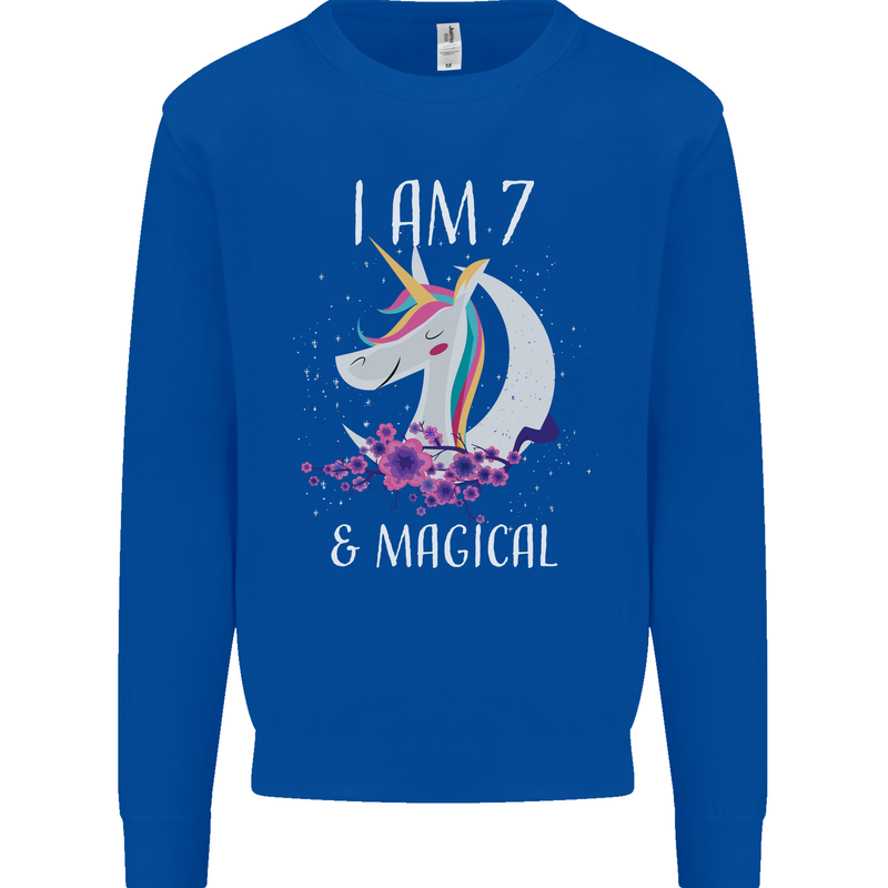 7 Year Old Birthday Magical Unicorn 7th Kids Sweatshirt Jumper Royal Blue