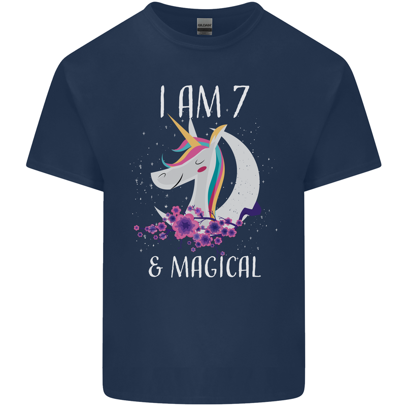 7 Year Old Birthday Magical Unicorn 7th Kids T-Shirt Childrens Navy Blue