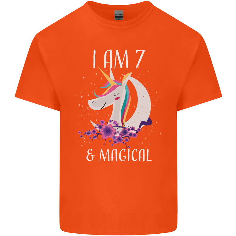 7 Year Old Birthday Magical Unicorn 7th Kids T-Shirt Childrens Orange