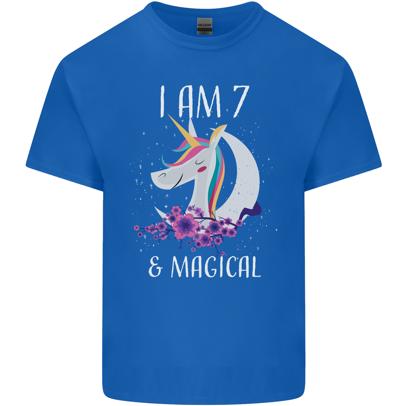 7 Year Old Birthday Magical Unicorn 7th Kids T-Shirt Childrens Royal Blue