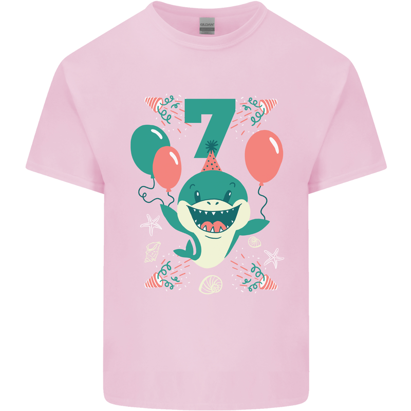 7th Shark Birthday 7 Years Old Kids T-Shirt Childrens Light Pink