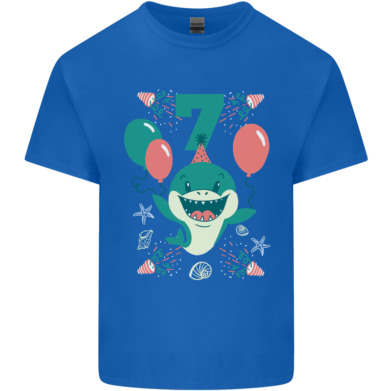 7th Shark Birthday 7 Years Old Kids T-Shirt Childrens Royal Blue