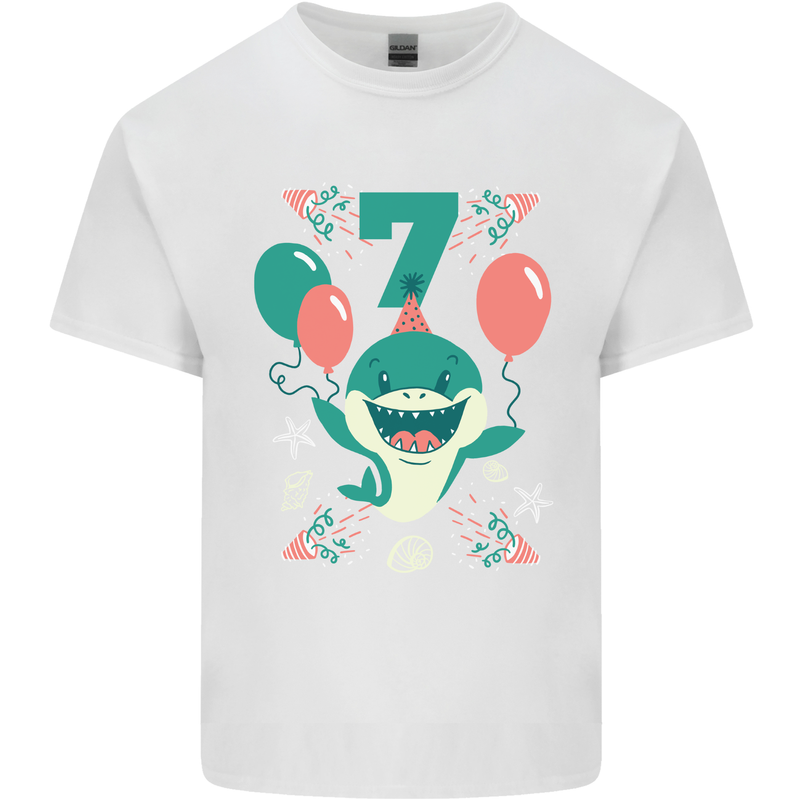 7th Shark Birthday 7 Years Old Kids T-Shirt Childrens White