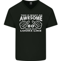 80th Birthday 80 Year Old This Is What Mens V-Neck Cotton T-Shirt Black
