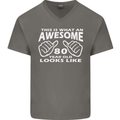 80th Birthday 80 Year Old This Is What Mens V-Neck Cotton T-Shirt Charcoal