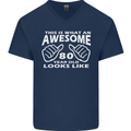 80th Birthday 80 Year Old This Is What Mens V-Neck Cotton T-Shirt Navy Blue