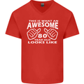 80th Birthday 80 Year Old This Is What Mens V-Neck Cotton T-Shirt Red