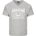 80th Birthday 80 Year Old This Is What Mens V-Neck Cotton T-Shirt Sports Grey