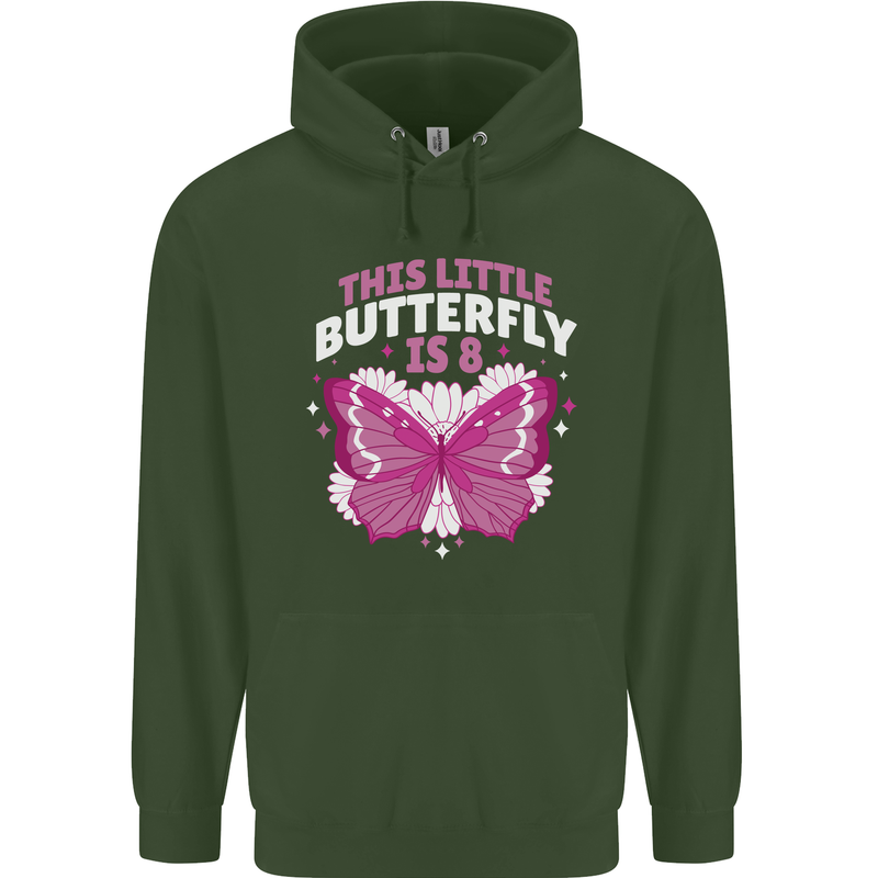 8 Year Old Birthday Butterfly 8th Childrens Kids Hoodie Forest Green