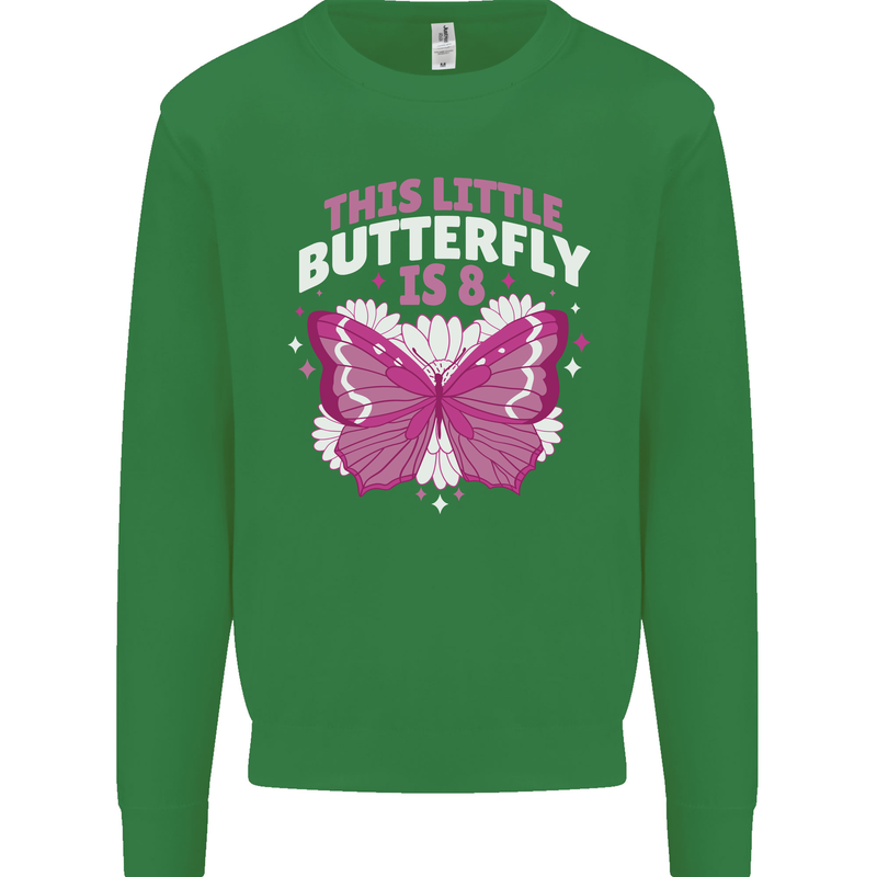 8 Year Old Birthday Butterfly 8th Kids Sweatshirt Jumper Irish Green