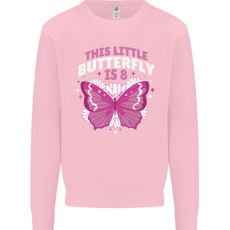 8 Year Old Birthday Butterfly 8th Kids Sweatshirt Jumper Light Pink