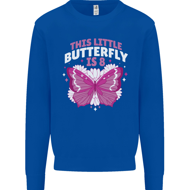 8 Year Old Birthday Butterfly 8th Kids Sweatshirt Jumper Royal Blue