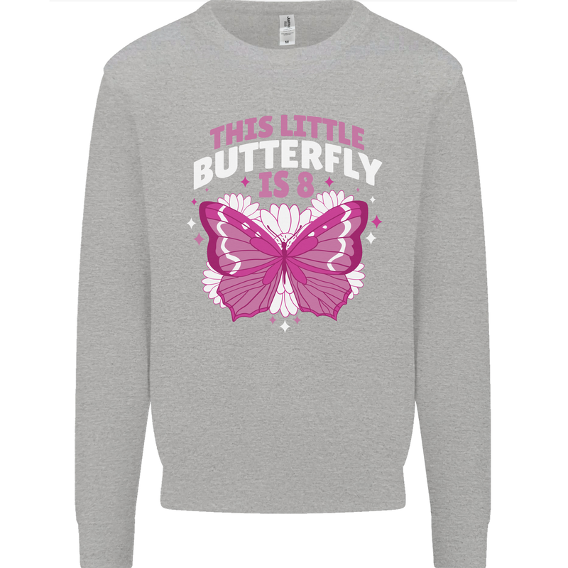 8 Year Old Birthday Butterfly 8th Kids Sweatshirt Jumper Sports Grey