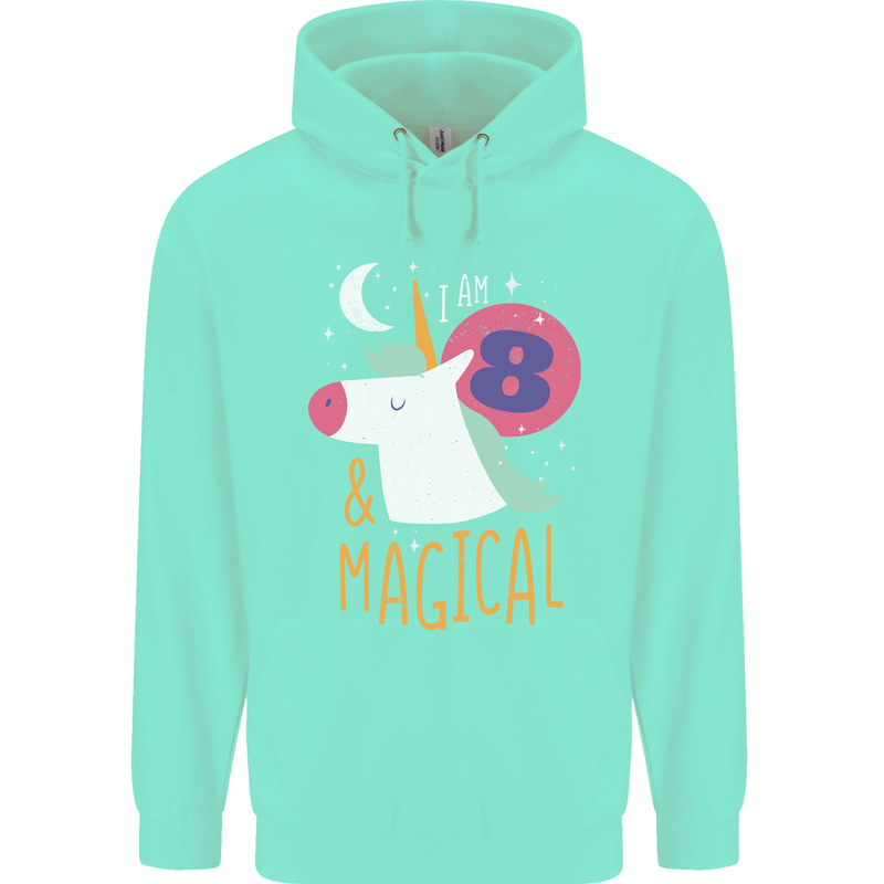 8 Year Old Birthday Girl Magical Unicorn 8th Childrens Kids Hoodie Peppermint