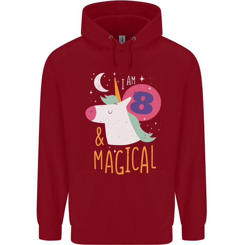 8 Year Old Birthday Girl Magical Unicorn 8th Childrens Kids Hoodie Red