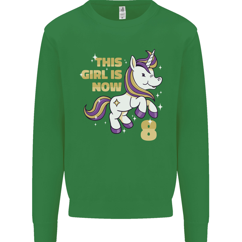 8 Year Old Birthday Girl Magical Unicorn 8th Kids Sweatshirt Jumper Irish Green