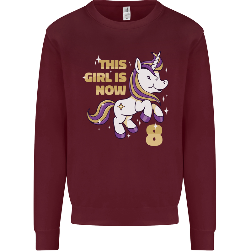 8 Year Old Birthday Girl Magical Unicorn 8th Kids Sweatshirt Jumper Maroon
